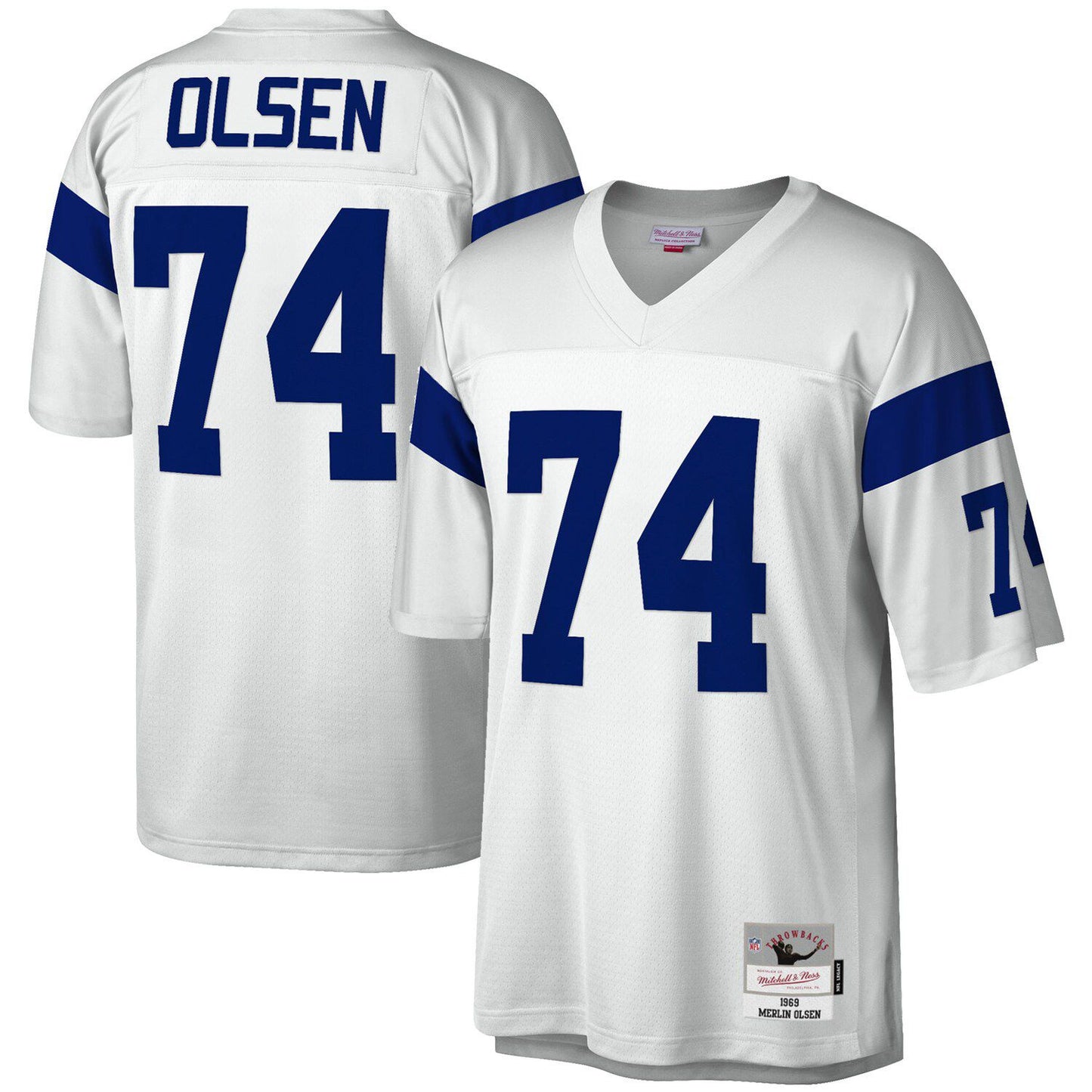 Men's Mitchell & Ness Merlin Olsen White Los Angeles Rams 1969 Legacy Replica Jersey