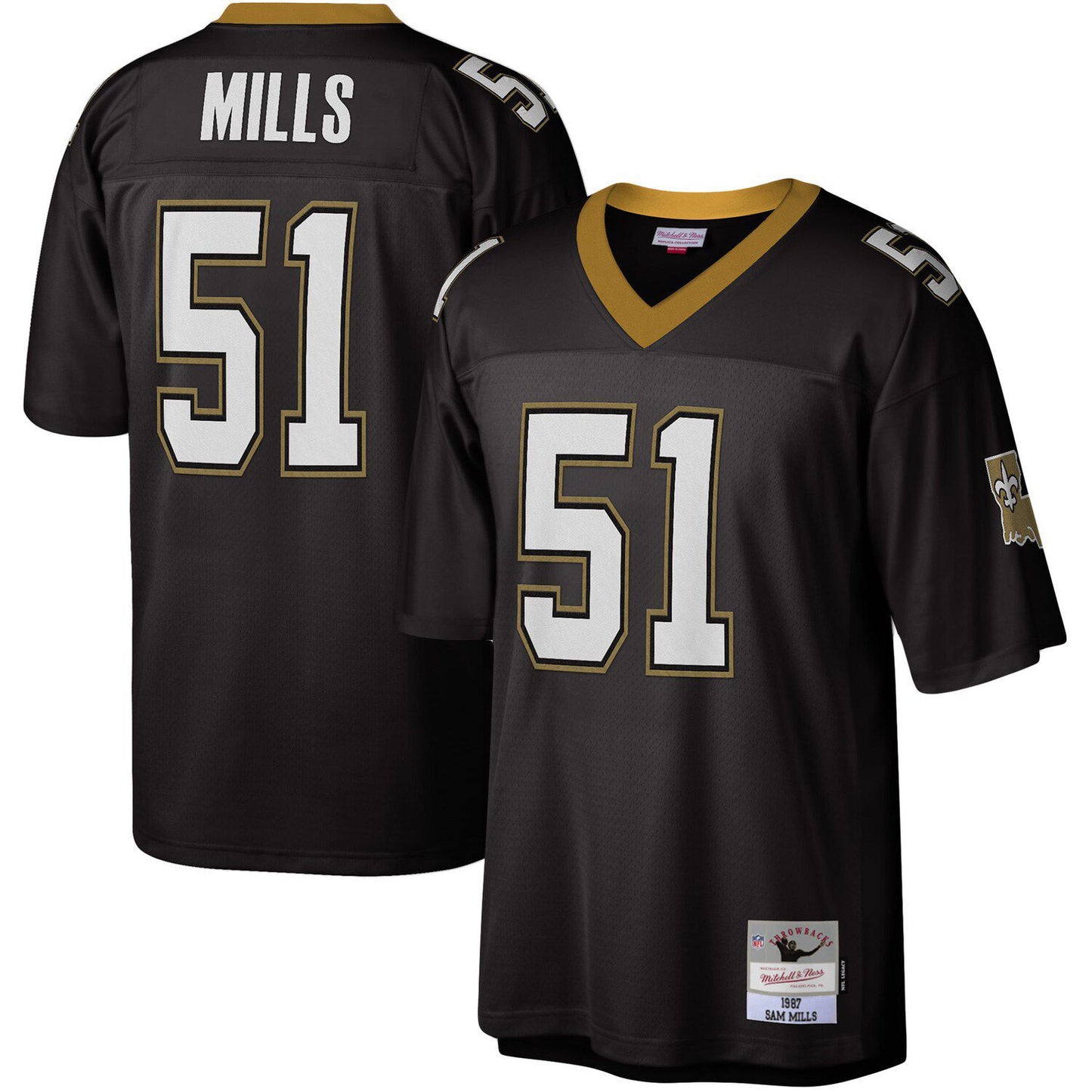 Men's Mitchell & Ness Sam Mills Black New Orleans Saints 1987 Legacy Replica Jersey