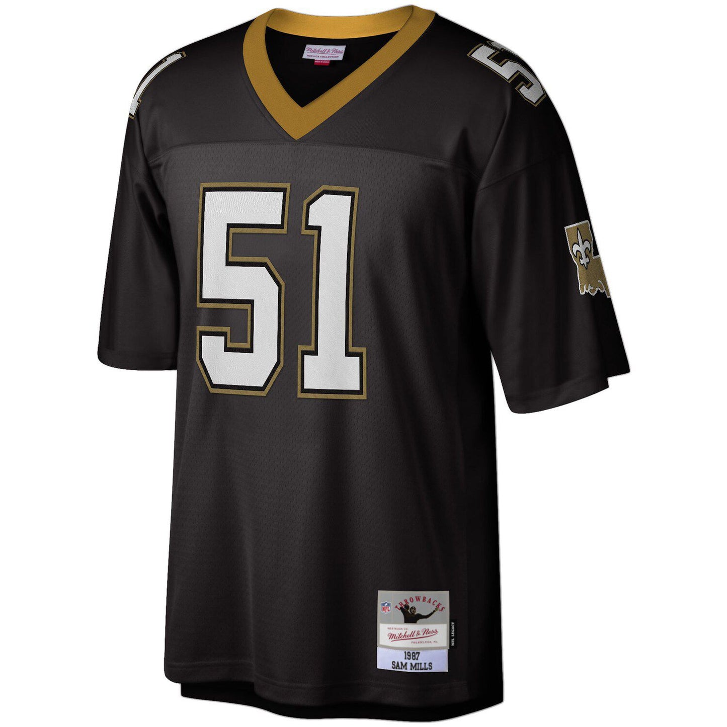 Men's Mitchell & Ness Sam Mills Black New Orleans Saints 1987 Legacy Replica Jersey