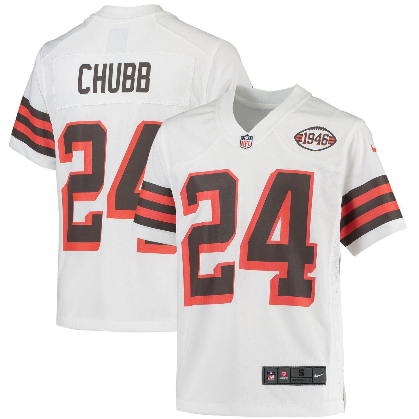 Youth Nike Nick Chubb White Cleveland Browns 1946 Collection Alternate Game Jersey