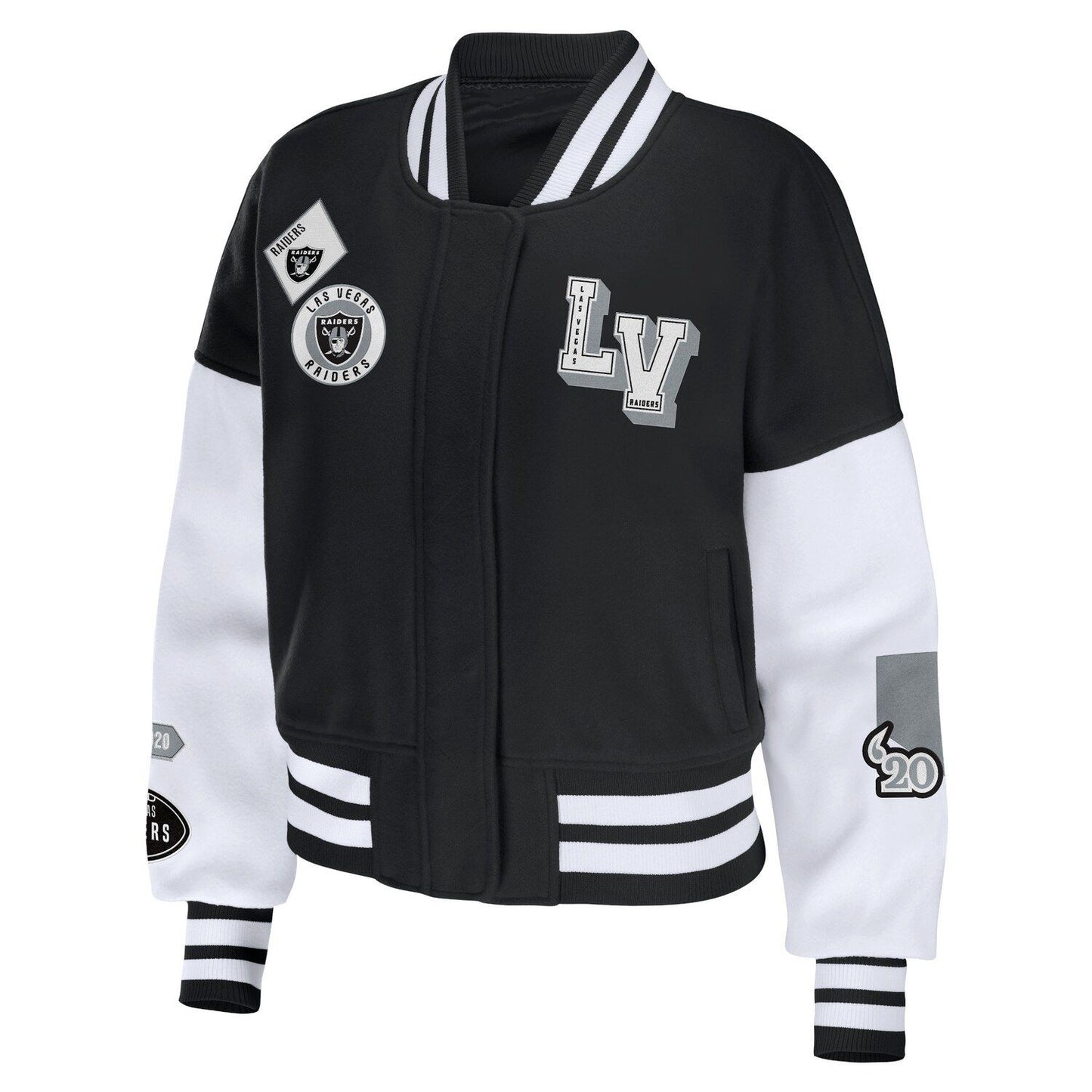 Women's WEAR by Erin Andrews Black/White Las Vegas Raiders Full-Zip Varsity Jacket