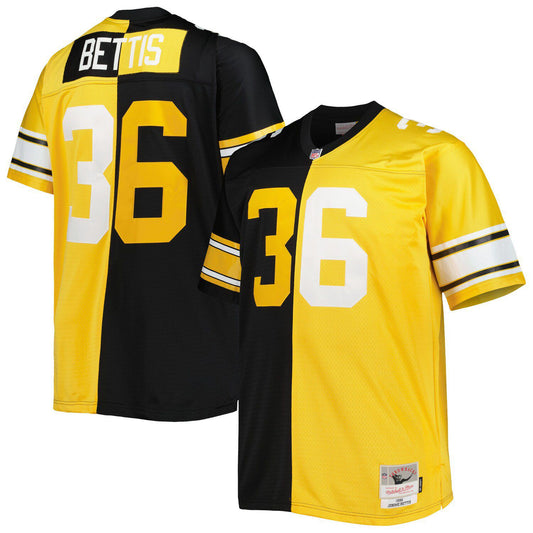 Men's Mitchell & Ness Jerome Bettis Black/Gold Pittsburgh Steelers Big & Tall Split Legacy Retired Player Replica Jersey