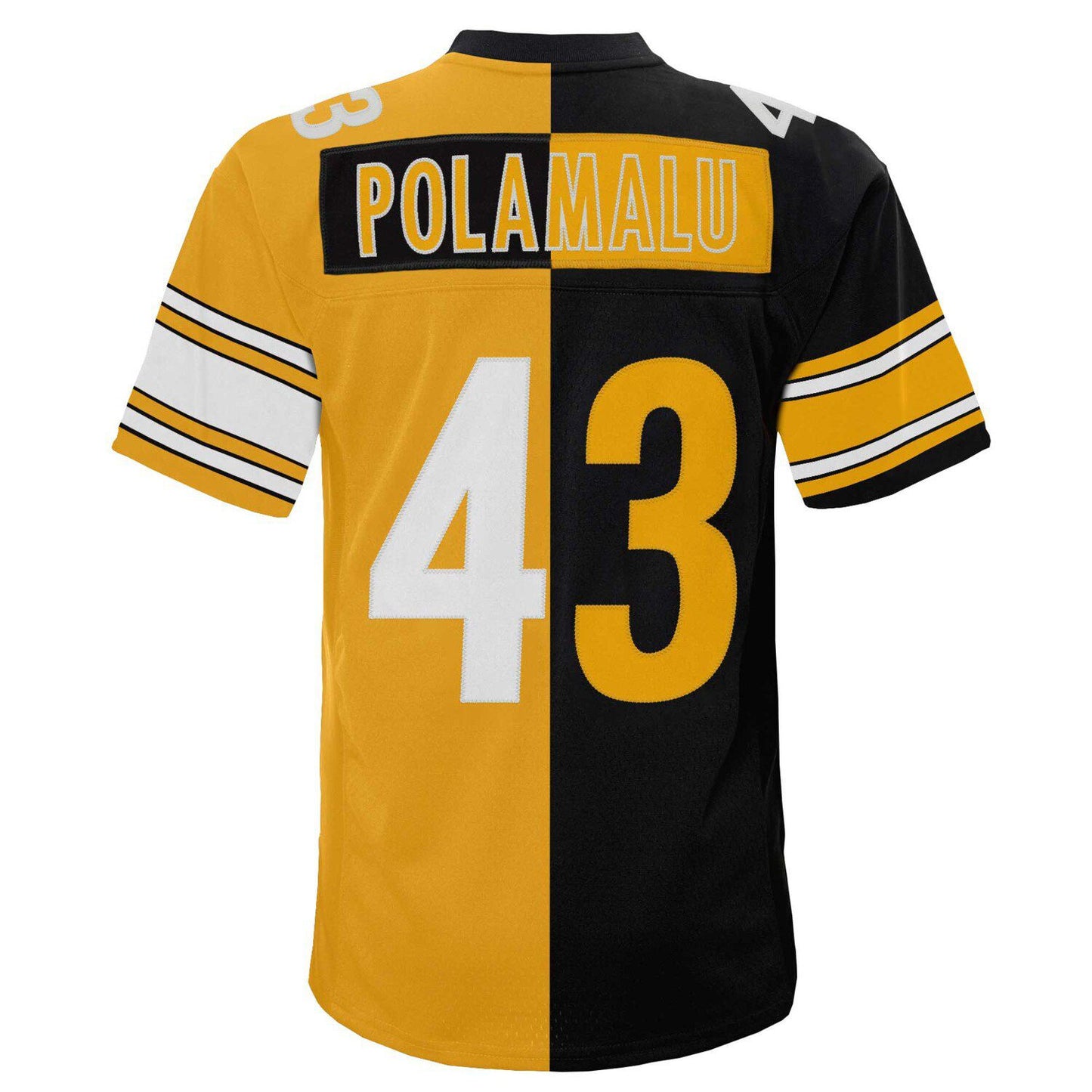 Men's Mitchell & Ness Troy Polamalu Black/Gold Pittsburgh Steelers Big & Tall Split Legacy Retired Player Replica Jersey