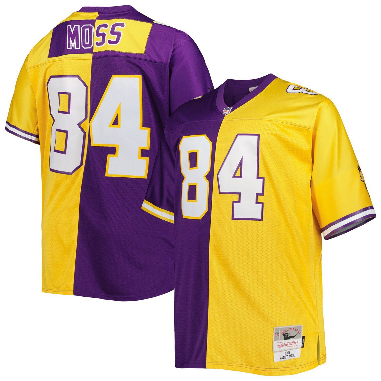 Men's Mitchell & Ness Randy Moss Purple/Gold Minnesota Vikings Big & Tall Split Legacy Retired Player Replica Jersey