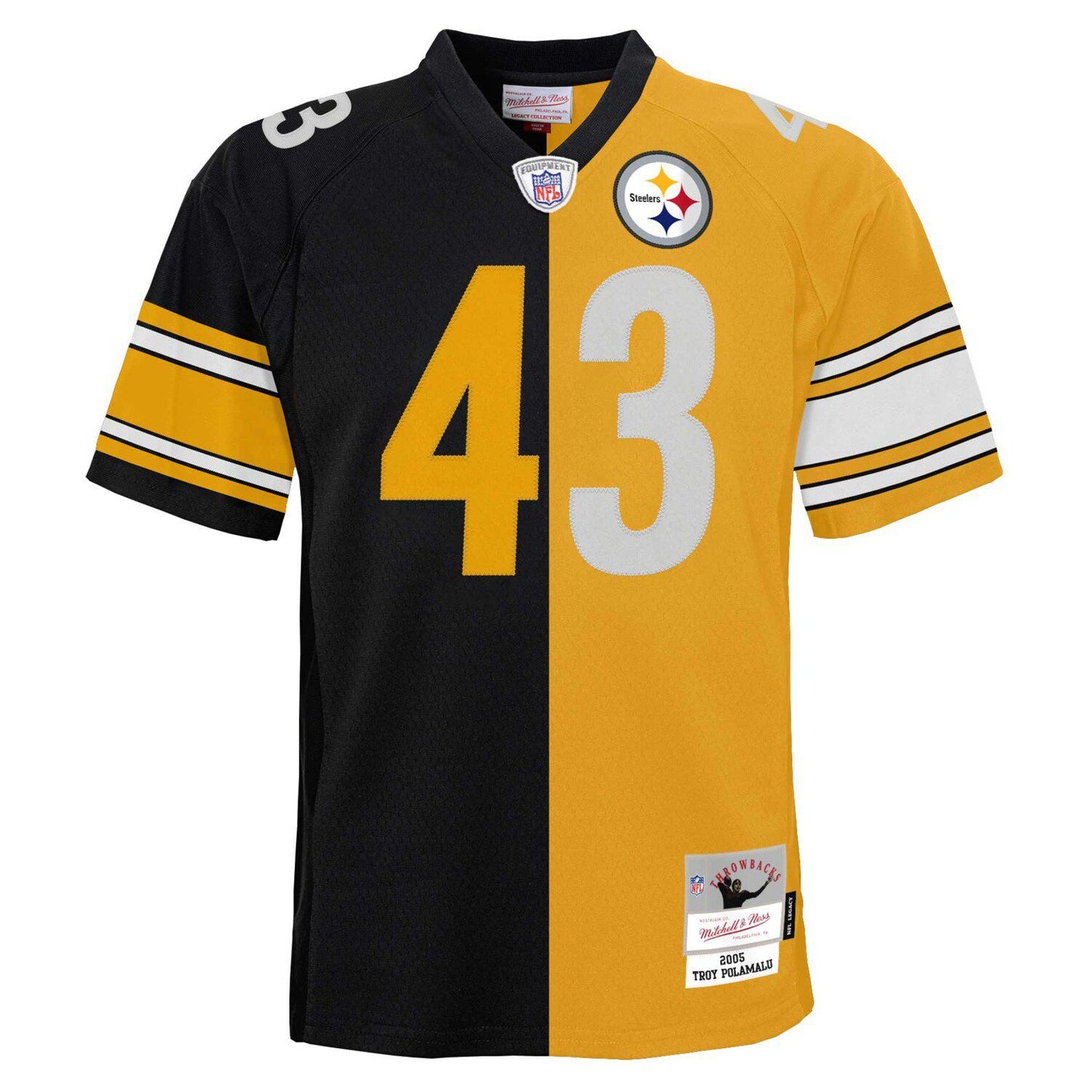 Youth Mitchell & Ness Troy Polamalu Black/Gold Pittsburgh Steelers Split Legacy Jersey