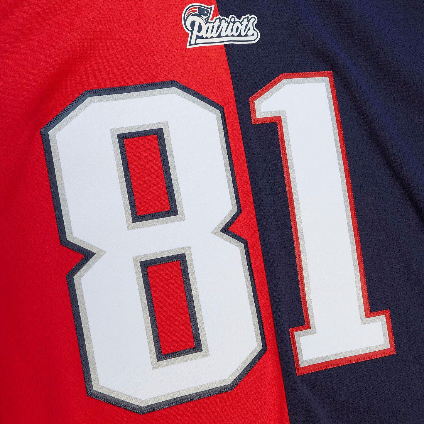 Men's Mitchell & Ness Randy Moss Navy/Red New England Patriots 2007 Split Legacy Replica Jersey