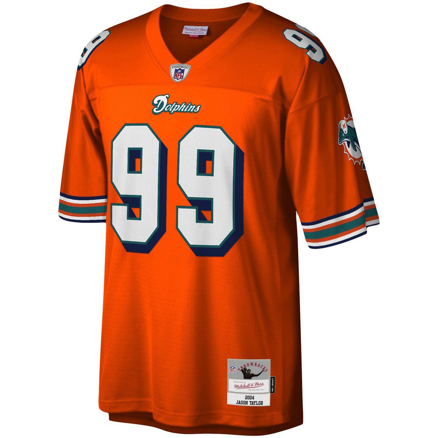 Men's Mitchell & Ness Jason Taylor Orange Miami Dolphins Big & Tall 2004 Retired Player Replica Jersey