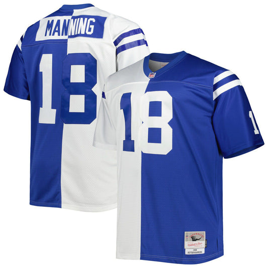 Men's Mitchell & Ness Peyton Manning White/Royal Indianapolis Colts Big & Tall Split Legacy Retired Player Replica Jersey