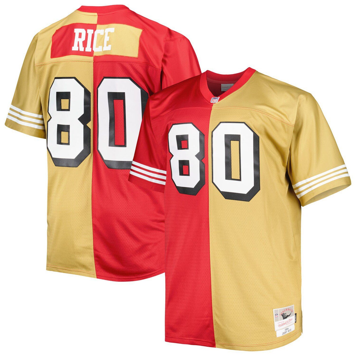 Men's Mitchell & Ness Jerry Rice Scarlet/Gold San Francisco 49ers Big & Tall Split Legacy Retired Player Replica Jersey