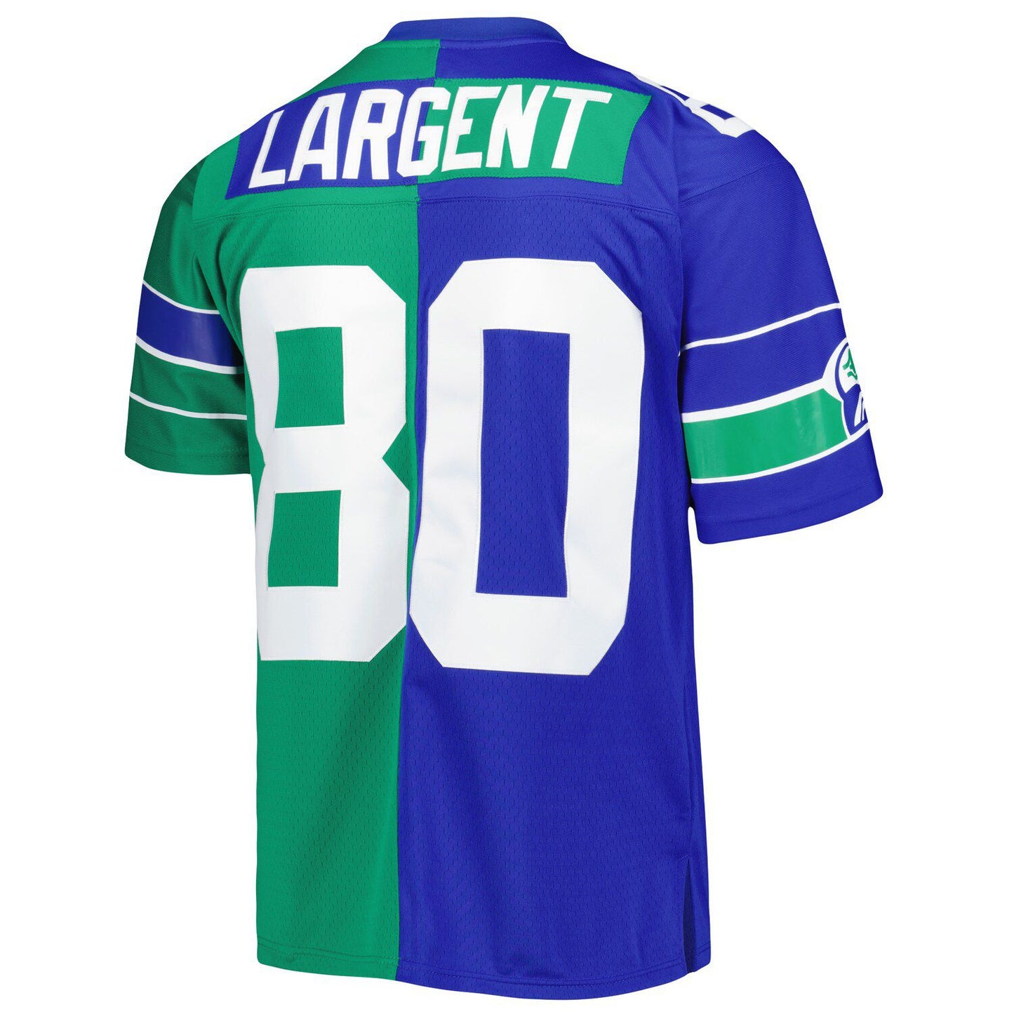 Men's Mitchell & Ness Steve Largent Royal/Green Seattle Seahawks 1985 Split Legacy Replica Jersey