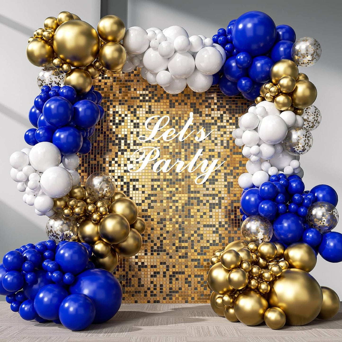 FOTIOMRG Royal Blue and Gold Balloons Arch Garland Kit 18/12/10/5 inch Navy Blue Metallic Gold White for Graduation Decorations Class of 2024