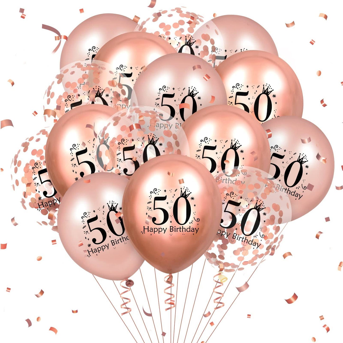 Birthday Balloons 18 Pcs Rose Gold Happy Birthday Latex Balloons Confetti Balloons