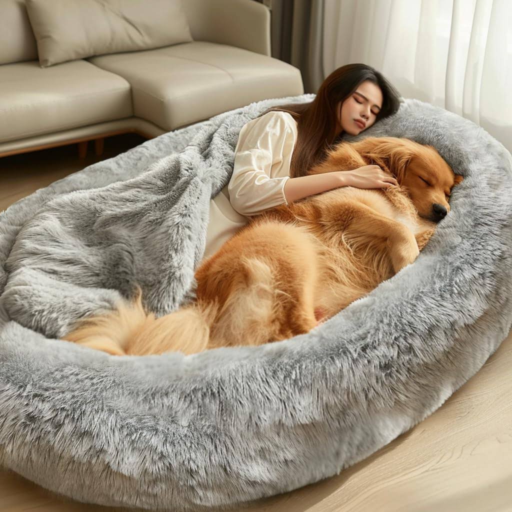 Human Dog Bed Dog Bed for Humans Giant Dog Bed with Washable Fluffy Faux Fur Cover