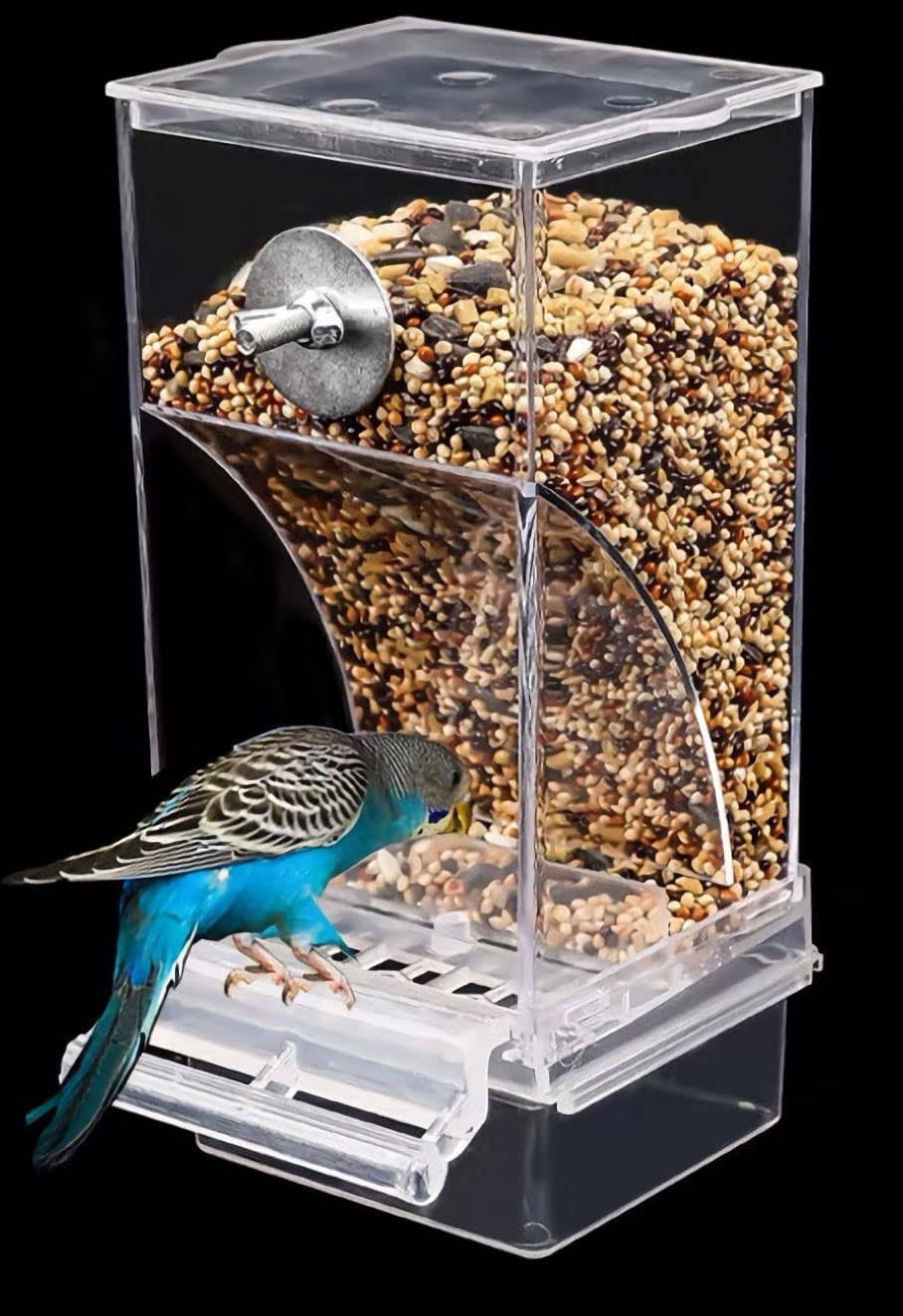 NINGVIHE Automatic Bird Feeder,No Mess Bird Feeder,Bird Cage Feeder Bird Cage Accessories for Parakeet Canary Cockatiel Finch (Transparent)