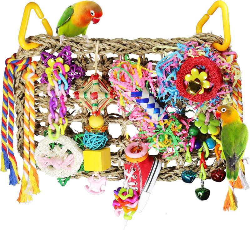 Bird Parakeet Cockatiel Toys, PBIEHSR Bird Foraging Toys Seagrass Woven Climbing